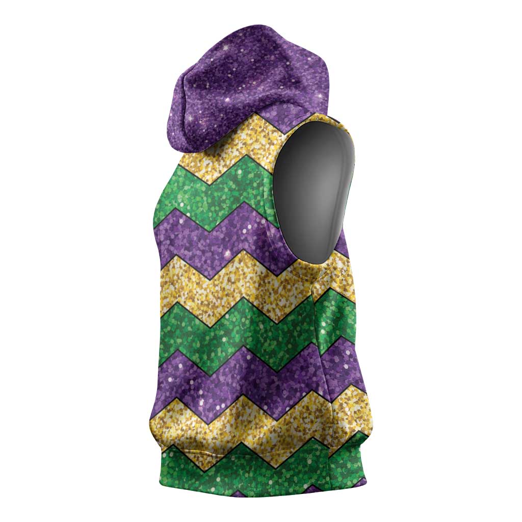 Mardi Gras Zigzag Sparkle Style Sleeveless Hoodie