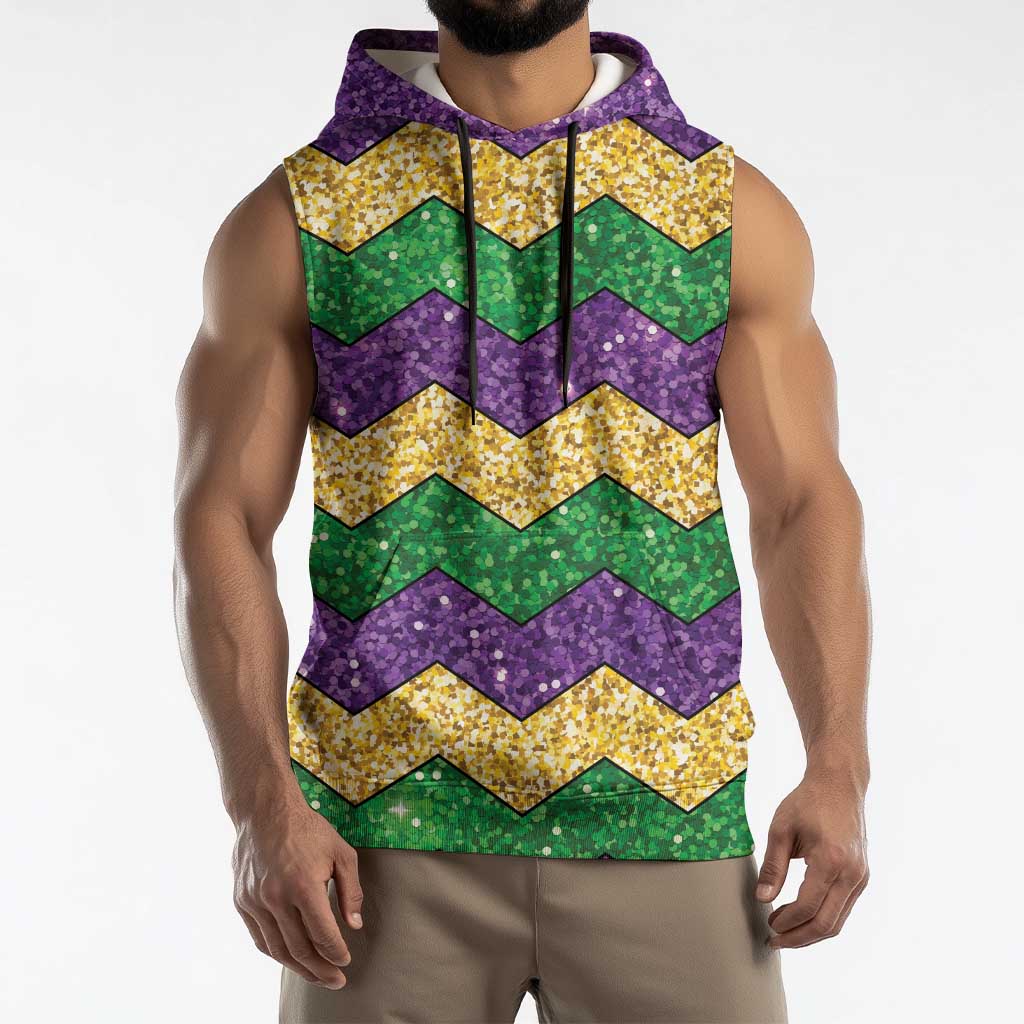 Mardi Gras Zigzag Sparkle Style Sleeveless Hoodie