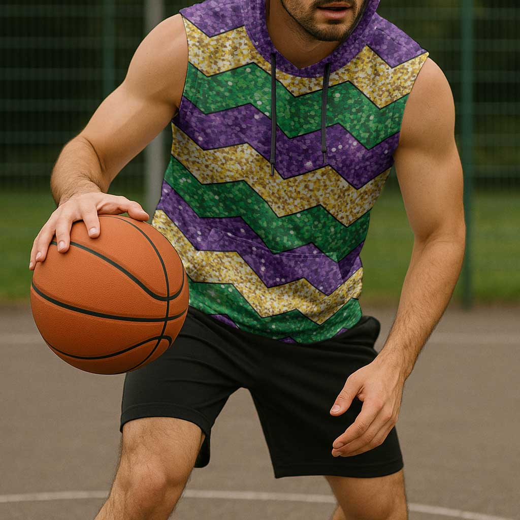 Mardi Gras Zigzag Sparkle Style Sleeveless Hoodie