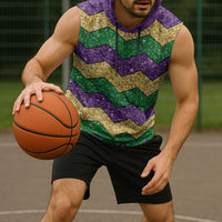 Mardi Gras Zigzag Sparkle Style Sleeveless Hoodie