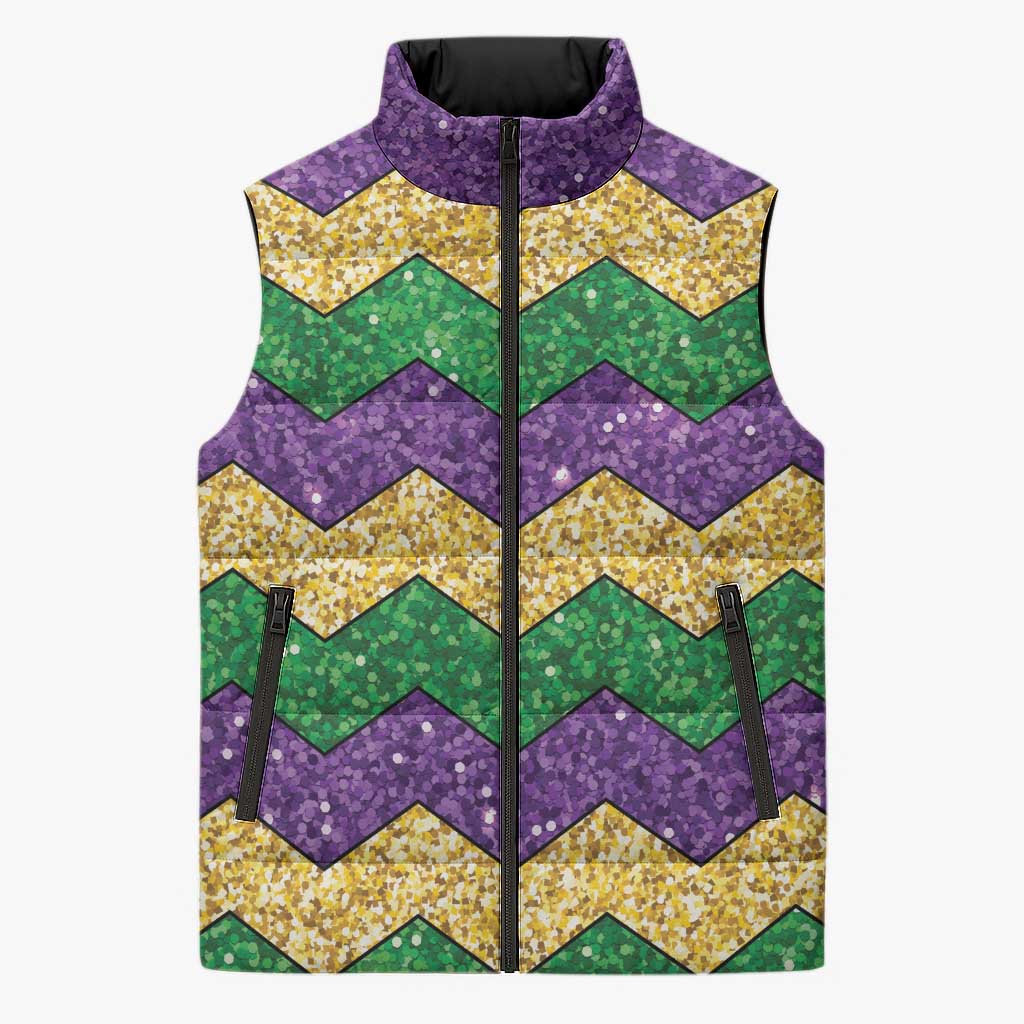 Mardi Gras Zigzag Sparkle Style Sleeveless Puffer Jacket