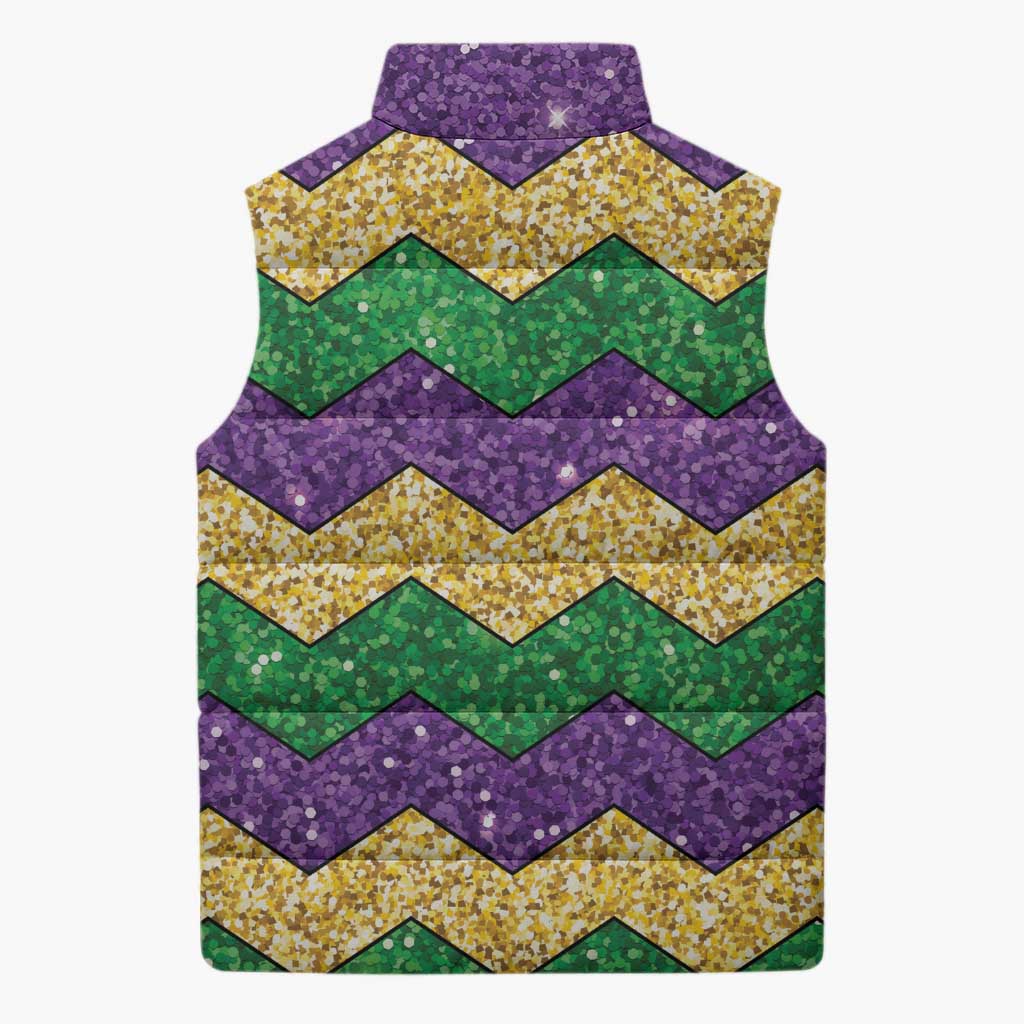 Mardi Gras Zigzag Sparkle Style Sleeveless Puffer Jacket