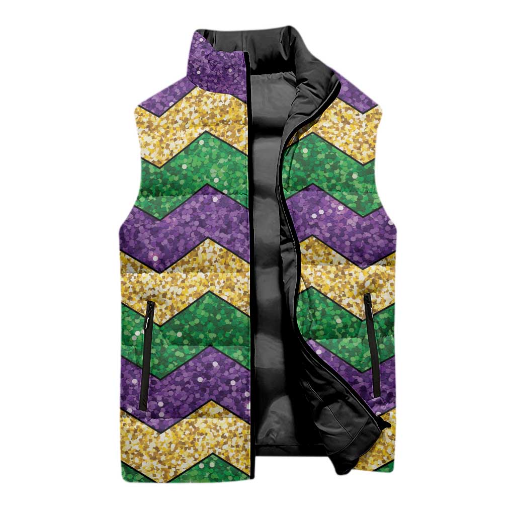 Mardi Gras Zigzag Sparkle Style Sleeveless Puffer Jacket