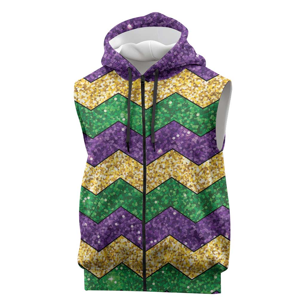 Mardi Gras Zigzag Sparkle Style Sleeveless Zip Hoodie