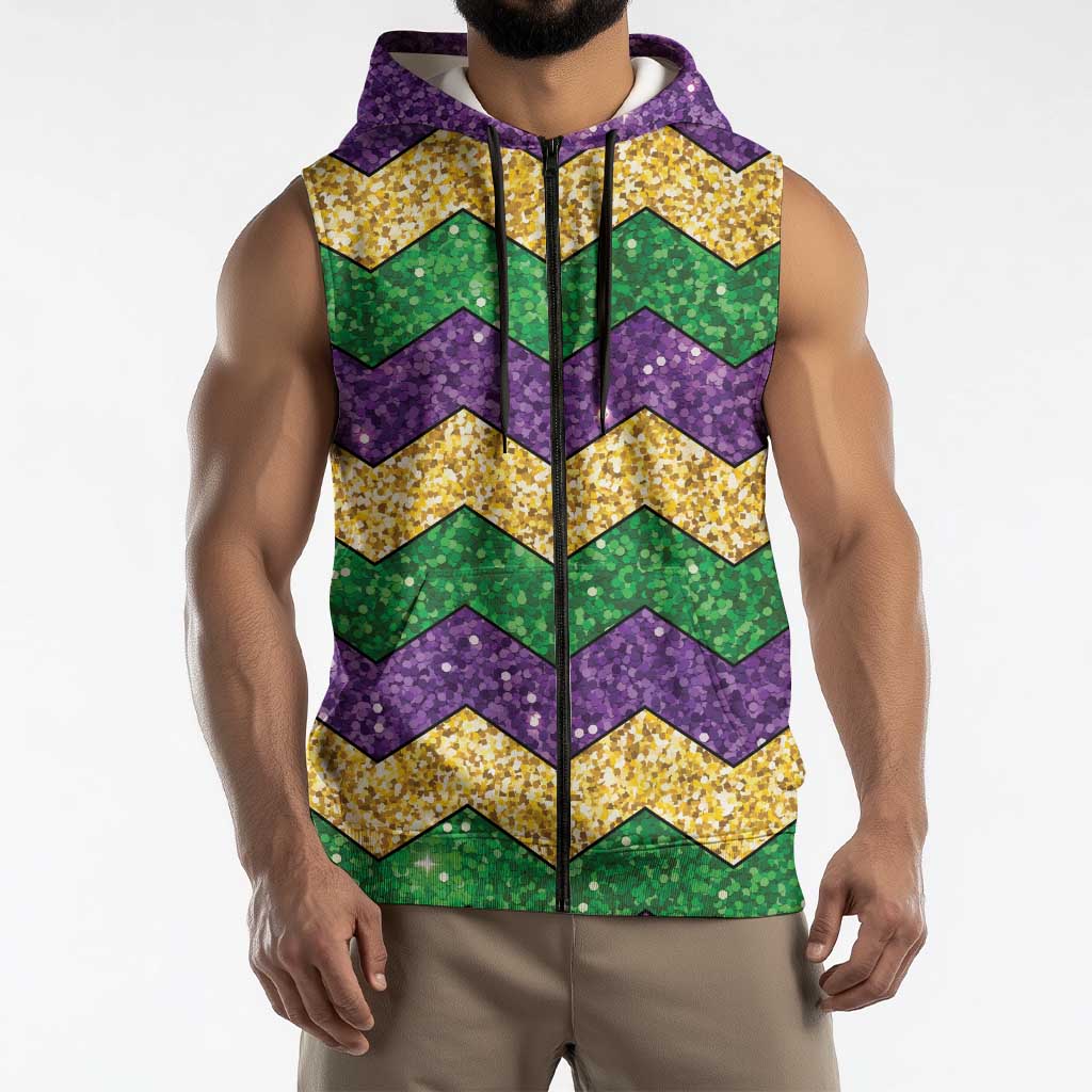 Mardi Gras Zigzag Sparkle Style Sleeveless Zip Hoodie