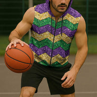 Mardi Gras Zigzag Sparkle Style Sleeveless Zip Hoodie