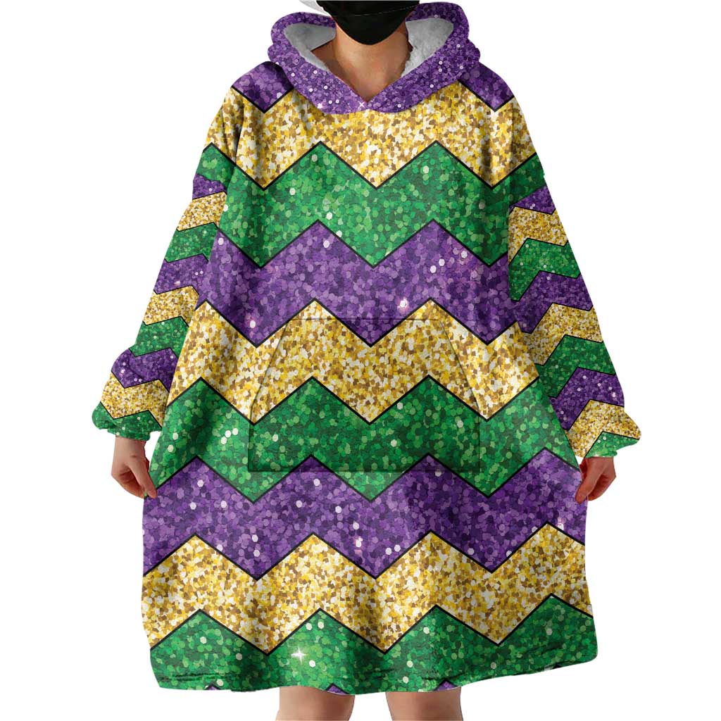 Mardi Gras Zigzag Sparkle Style Wearable Blanket Hoodie
