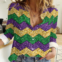 Mardi Gras Zigzag Sparkle Style Women Casual Shirt