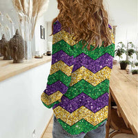 Mardi Gras Zigzag Sparkle Style Women Casual Shirt