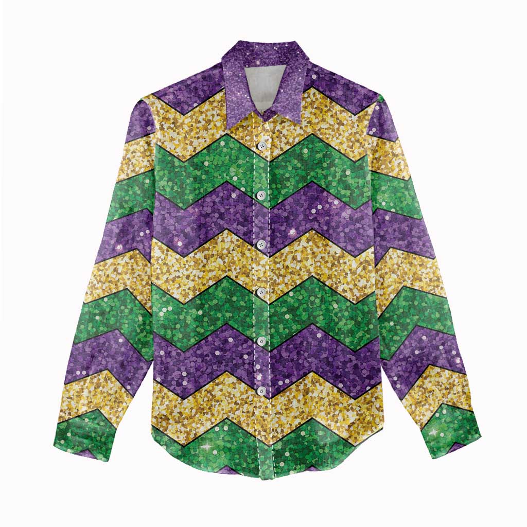Mardi Gras Zigzag Sparkle Style Women Casual Shirt