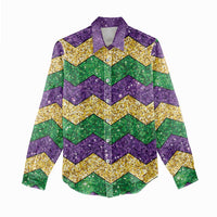 Mardi Gras Zigzag Sparkle Style Women Casual Shirt