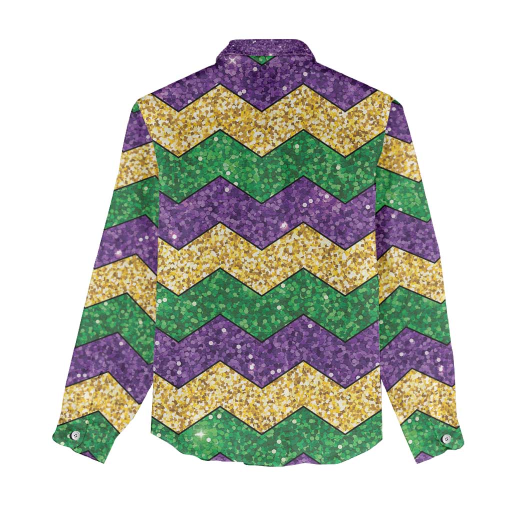 Mardi Gras Zigzag Sparkle Style Women Casual Shirt