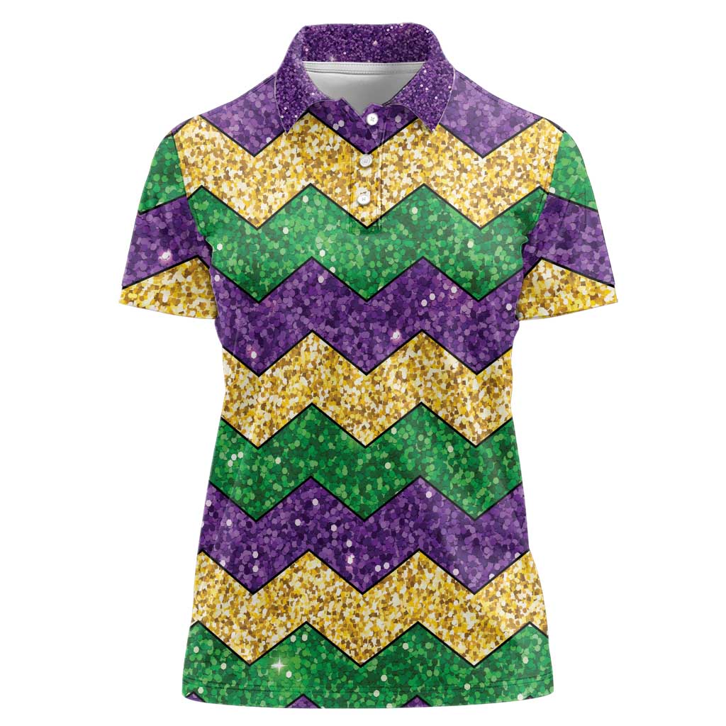 Mardi Gras Zigzag Sparkle Style Women Polo Shirt