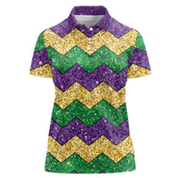 Mardi Gras Zigzag Sparkle Style Women Polo Shirt