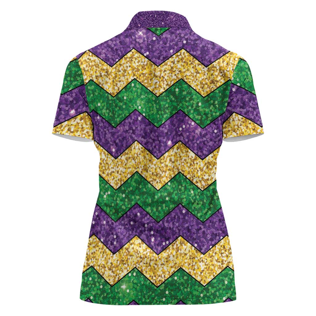 Mardi Gras Zigzag Sparkle Style Women Polo Shirt