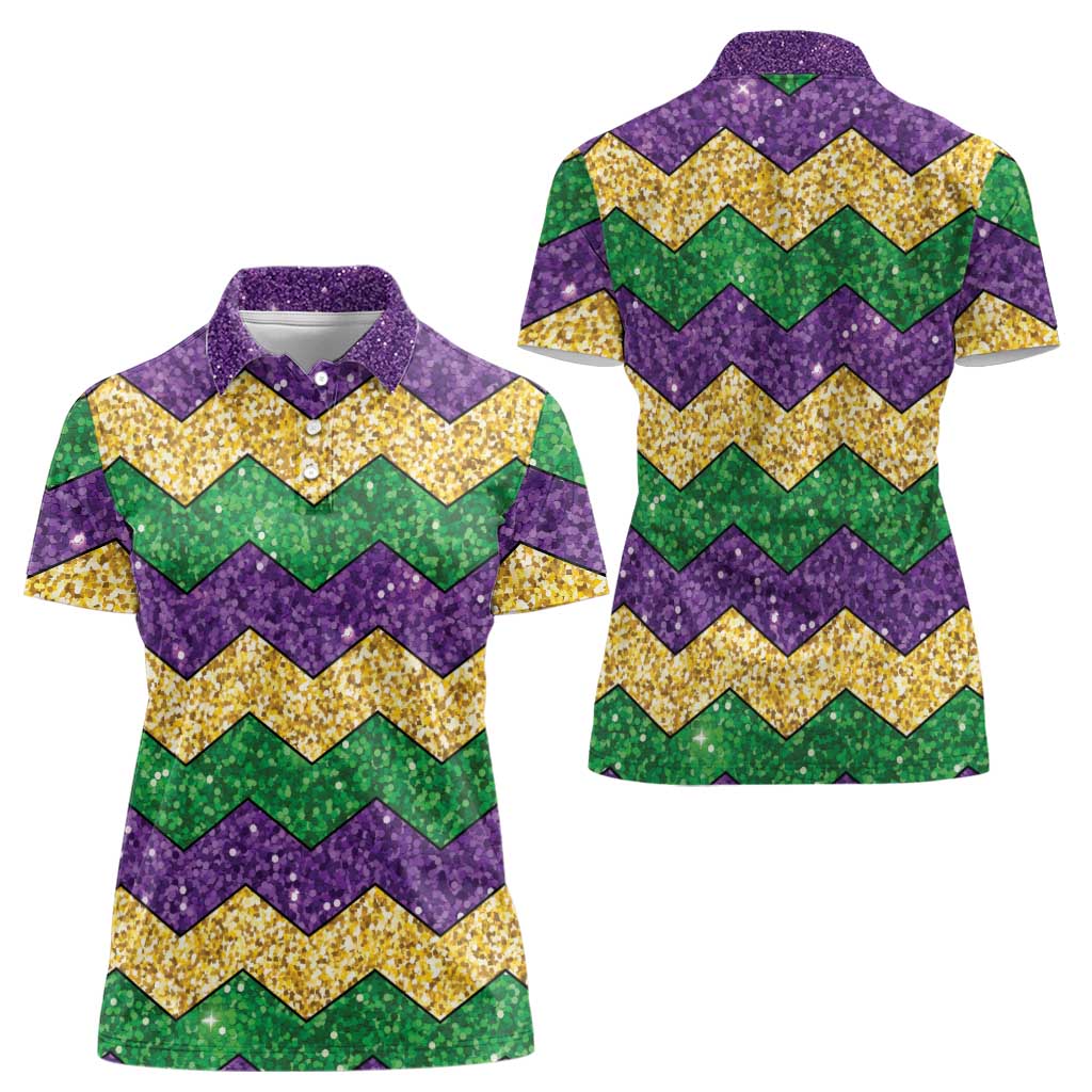 Mardi Gras Zigzag Sparkle Style Women Polo Shirt