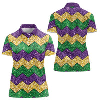 Mardi Gras Zigzag Sparkle Style Women Polo Shirt