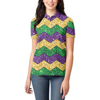 Mardi Gras Zigzag Sparkle Style Women Polo Shirt