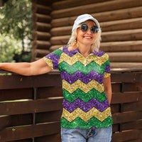 Mardi Gras Zigzag Sparkle Style Women Polo Shirt