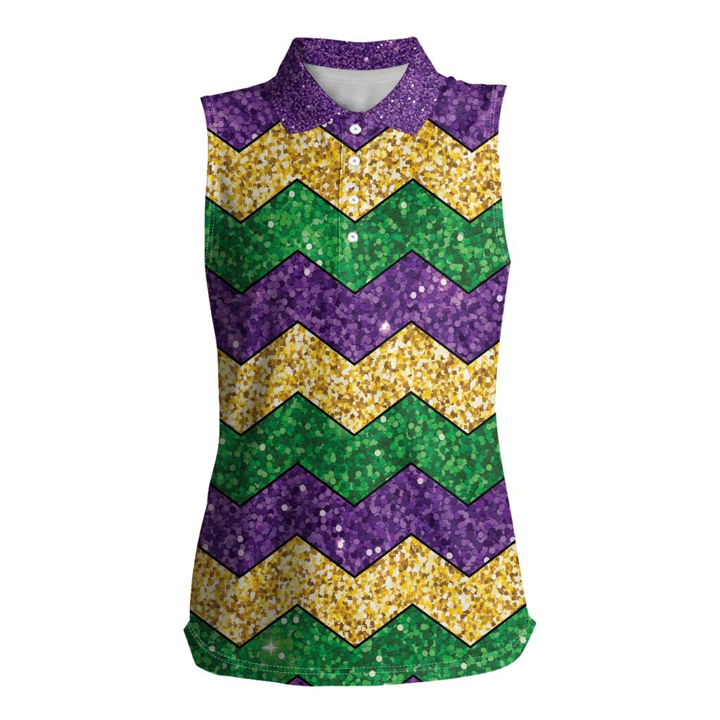 Mardi Gras Zigzag Sparkle Style Women Sleeveless Polo Shirt