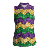 Mardi Gras Zigzag Sparkle Style Women Sleeveless Polo Shirt