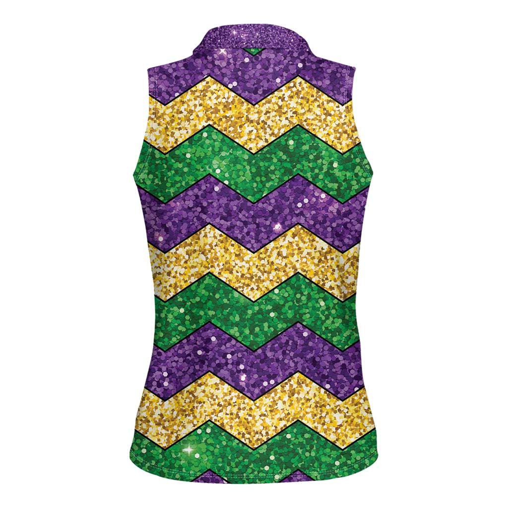 Mardi Gras Zigzag Sparkle Style Women Sleeveless Polo Shirt