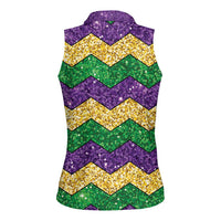Mardi Gras Zigzag Sparkle Style Women Sleeveless Polo Shirt