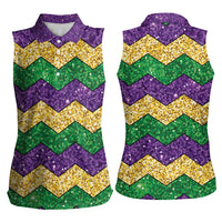 Mardi Gras Zigzag Sparkle Style Women Sleeveless Polo Shirt
