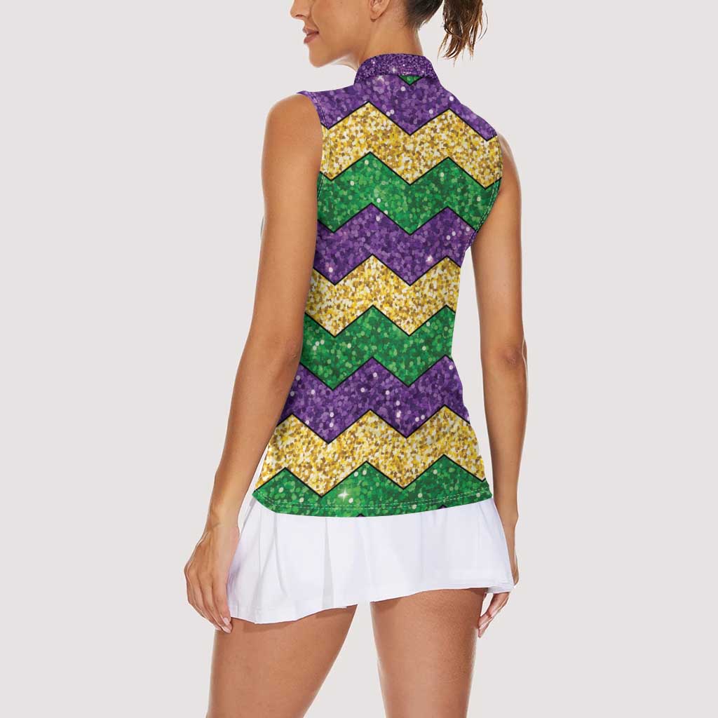 Mardi Gras Zigzag Sparkle Style Women Sleeveless Polo Shirt