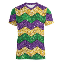 Mardi Gras Zigzag Sparkle Style Women V-Neck T-Shirt