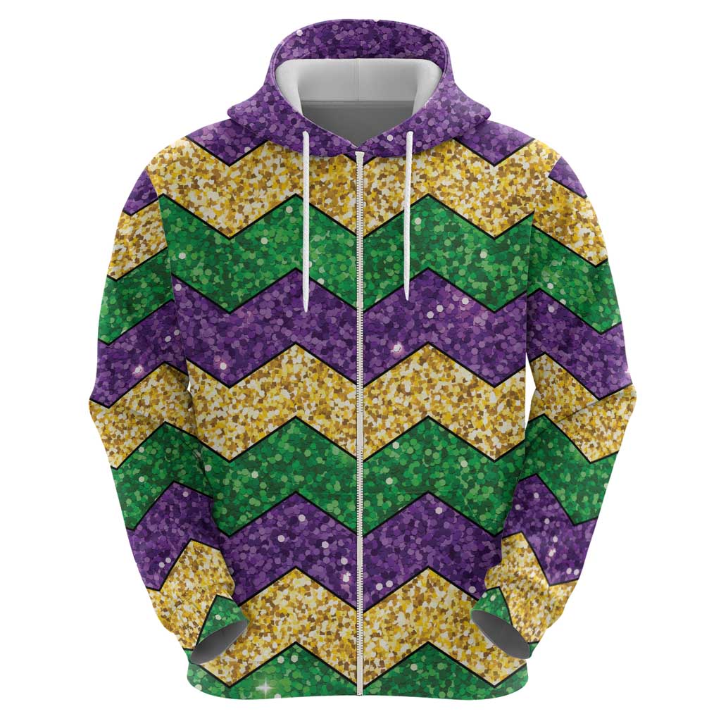 Mardi Gras Zigzag Sparkle Style Zip Hoodie