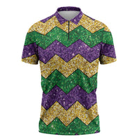 Mardi Gras Zigzag Sparkle Style Zipper Polo Shirt
