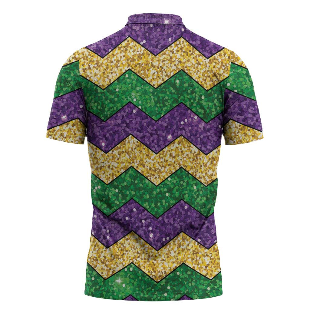 Mardi Gras Zigzag Sparkle Style Zipper Polo Shirt