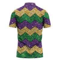 Mardi Gras Zigzag Sparkle Style Zipper Polo Shirt
