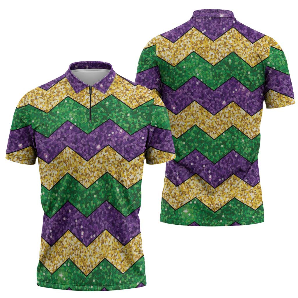 Mardi Gras Zigzag Sparkle Style Zipper Polo Shirt