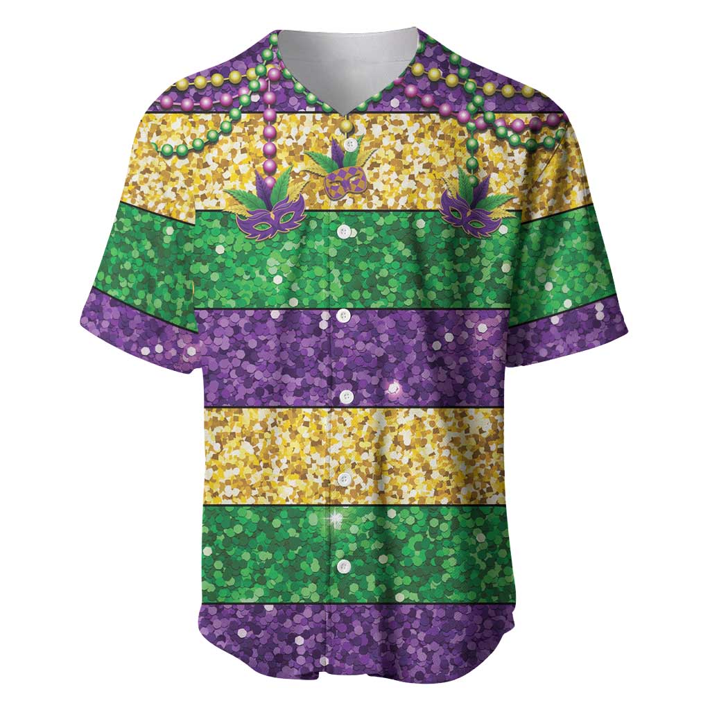 Mardi Gras Stripes Baseball Jersey Carnival Beads & Masks