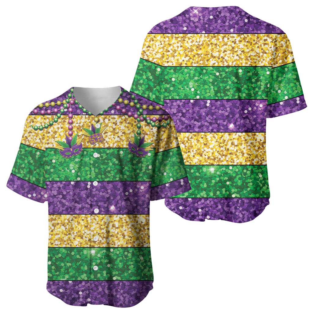 Mardi Gras Stripes Baseball Jersey Carnival Beads & Masks