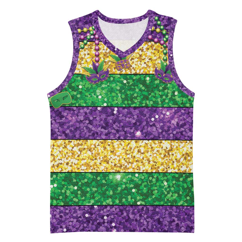 Mardi Gras Stripes Basketball Jersey Carnival Beads & Masks
