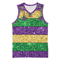 Mardi Gras Stripes Basketball Jersey Carnival Beads & Masks