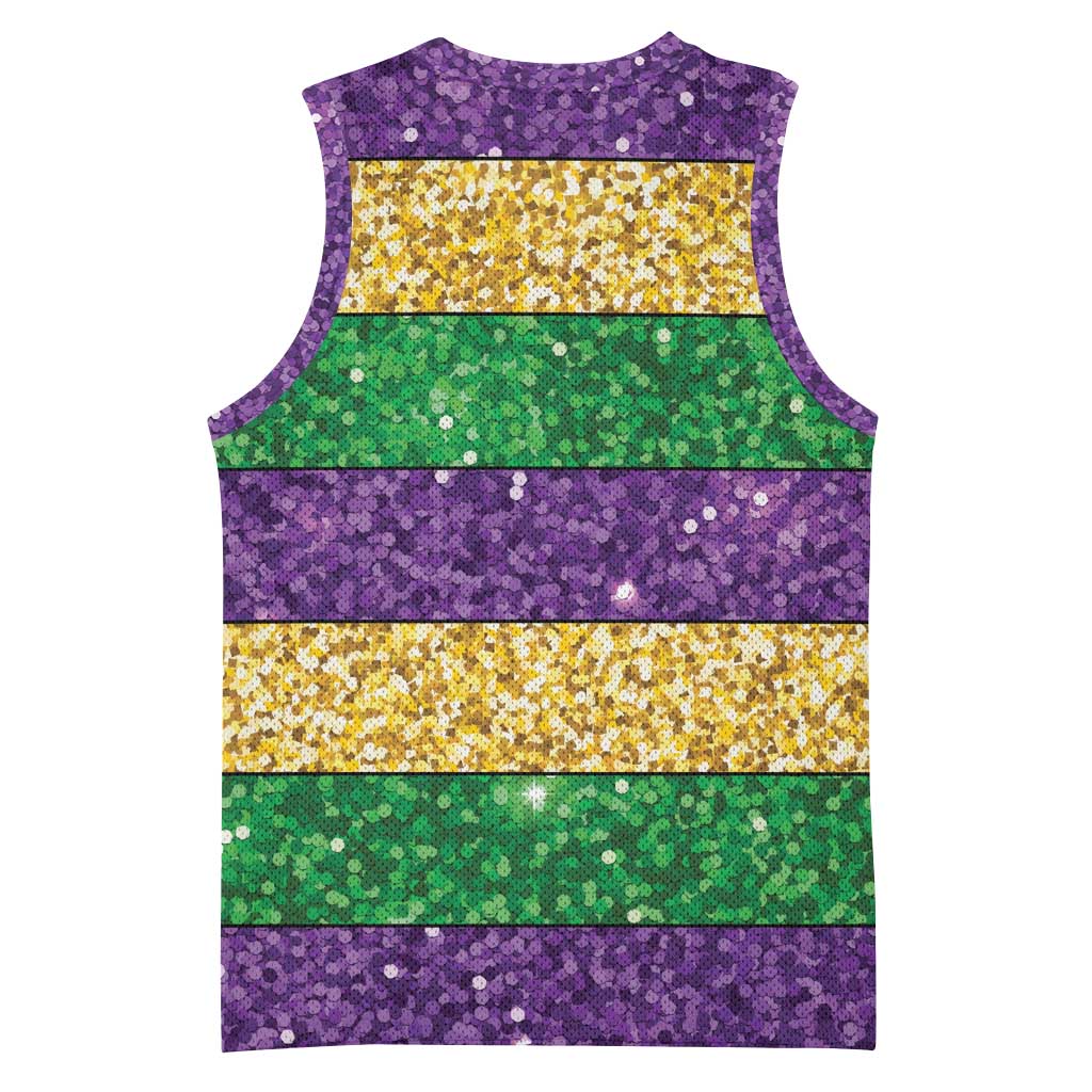 Mardi Gras Stripes Basketball Jersey Carnival Beads & Masks