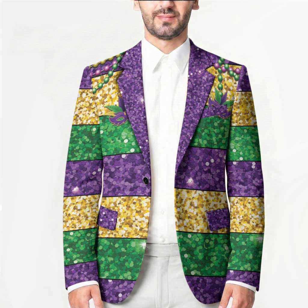 Mardi Gras Stripes Blazer Carnival Beads & Masks
