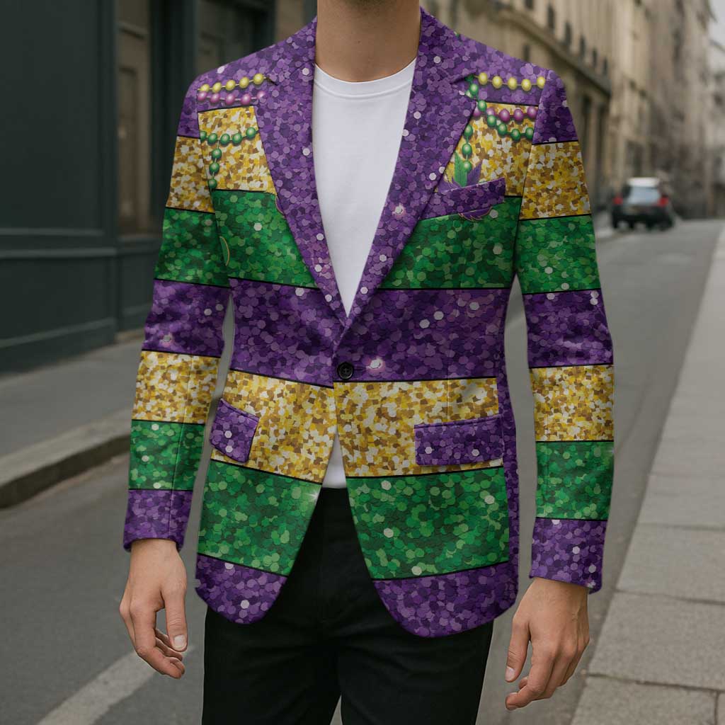 Mardi Gras Stripes Blazer Carnival Beads & Masks