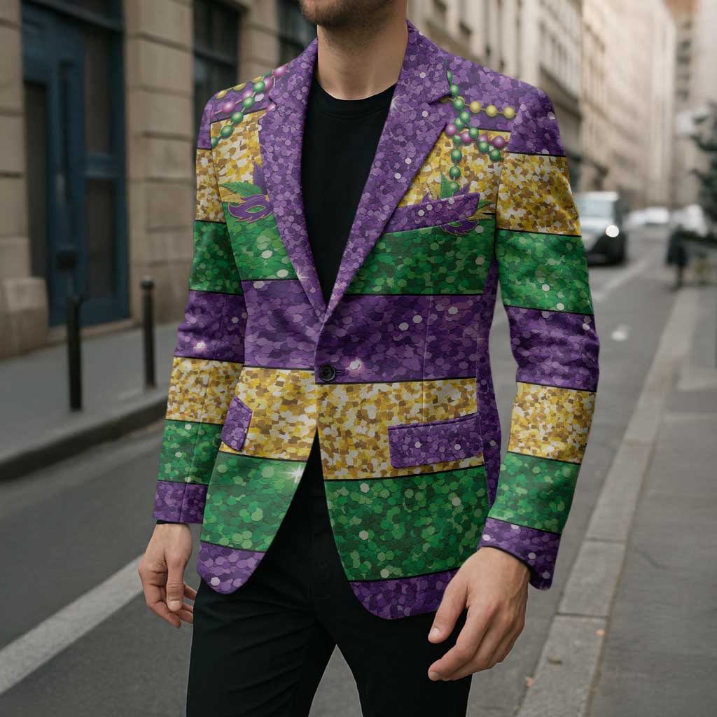 Mardi Gras Stripes Blazer Carnival Beads & Masks