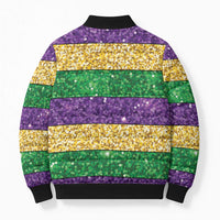 Mardi Gras Stripes Bomber Puffer Jacket Carnival Beads & Masks