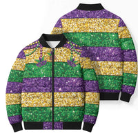 Mardi Gras Stripes Bomber Puffer Jacket Carnival Beads & Masks