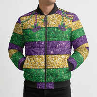 Mardi Gras Stripes Bomber Puffer Jacket Carnival Beads & Masks
