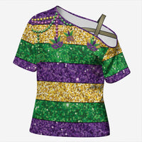 Mardi Gras Stripes Cross Shoulder Shirt Carnival Beads & Masks