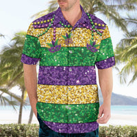 Mardi Gras Stripes Hawaiian Shirt Carnival Beads & Masks