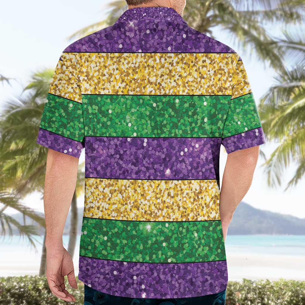 Mardi Gras Stripes Hawaiian Shirt Carnival Beads & Masks