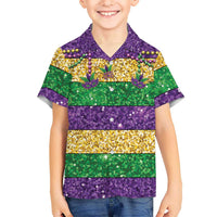 Mardi Gras Stripes Hawaiian Shirt Carnival Beads & Masks